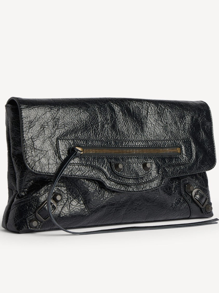 Balenciaga Le City Studded Textured Leather Clutch - Black