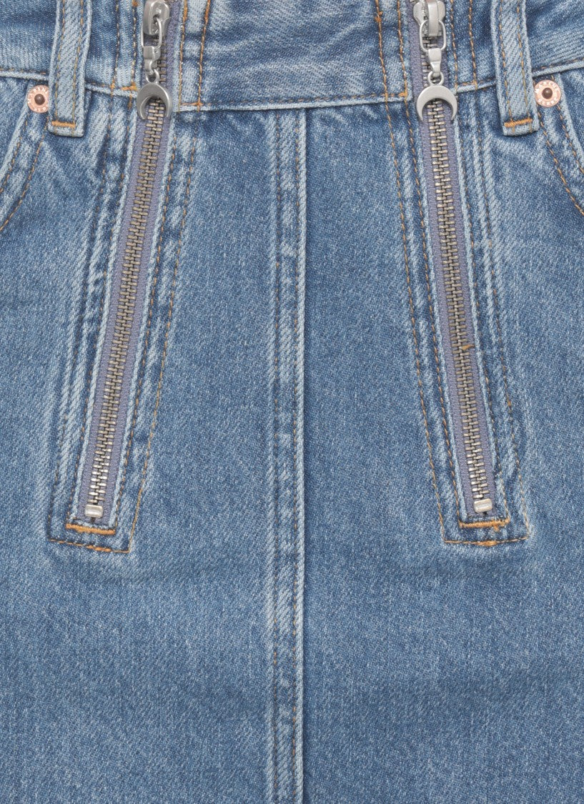 Marine Serre Light Blue Denim Mini Skirt With Double Zip Fastening