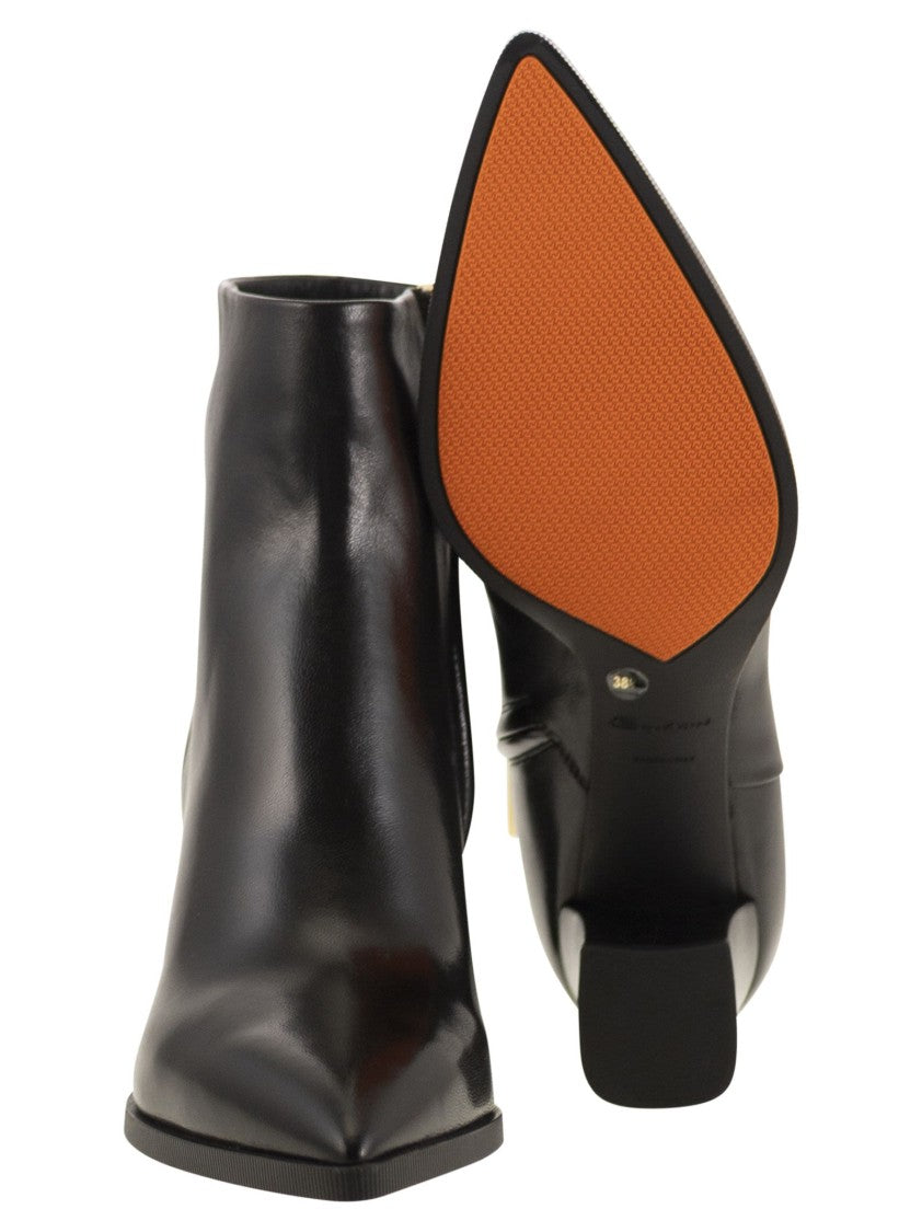 Santoni Medium Heel Leather Ankle Boot