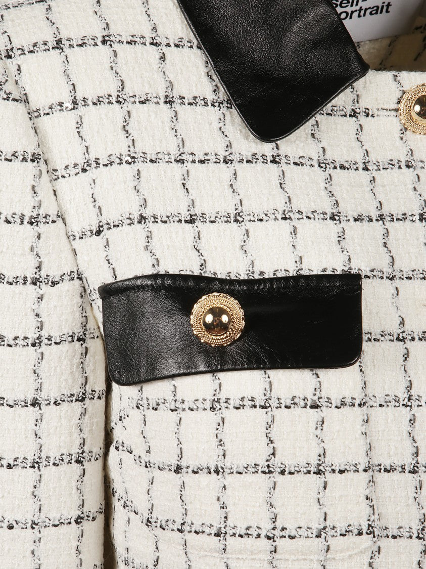 Self-Portrait Cropped Check Boucle Jacket With Fur Cuffs