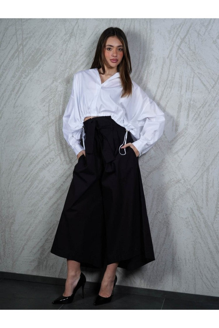 Simona Corsellini White Wide-Leg High-Waist Cotton Trousers
