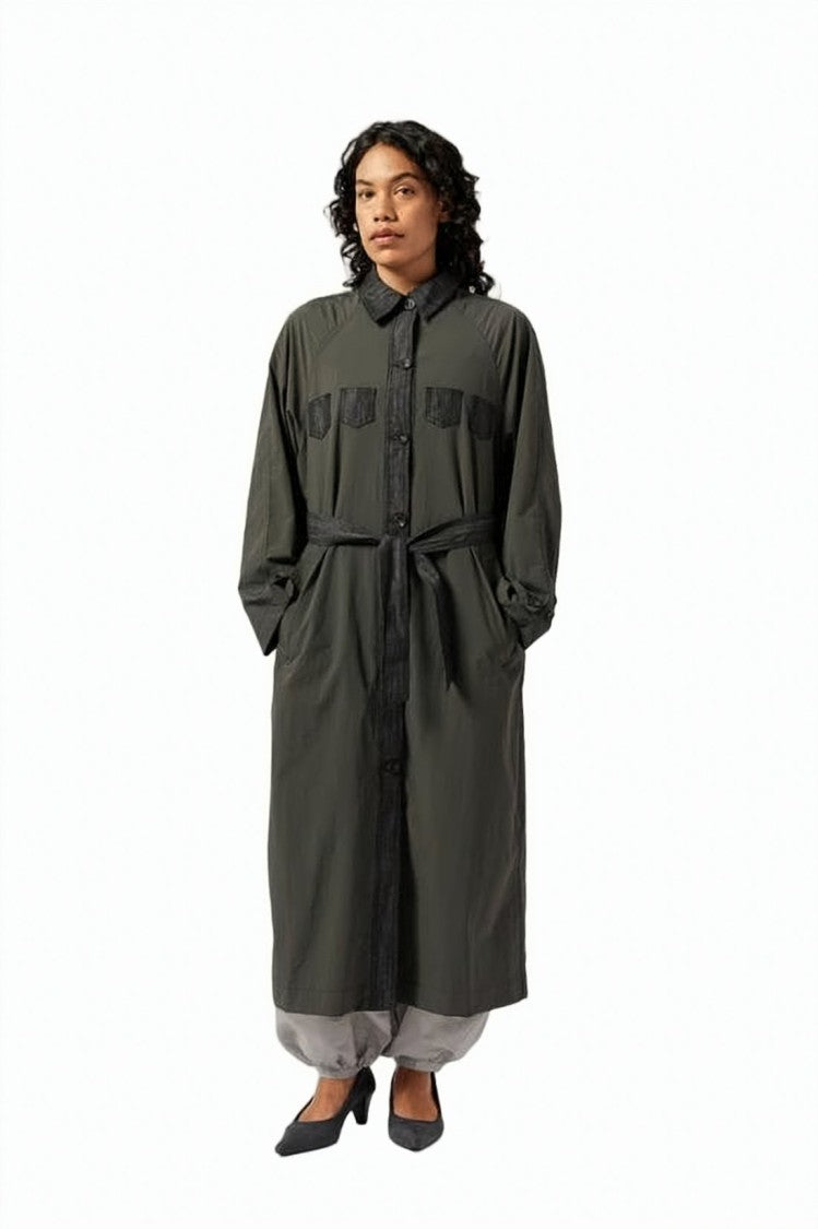 Paloma Wool Belted Long Jacket With Classic Collar And Flap Pockets