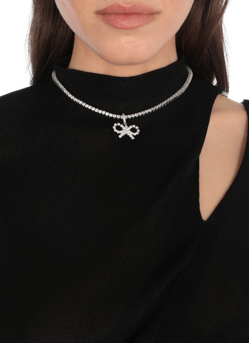 Self-Portrait Crystal Bow Tennis Necklace