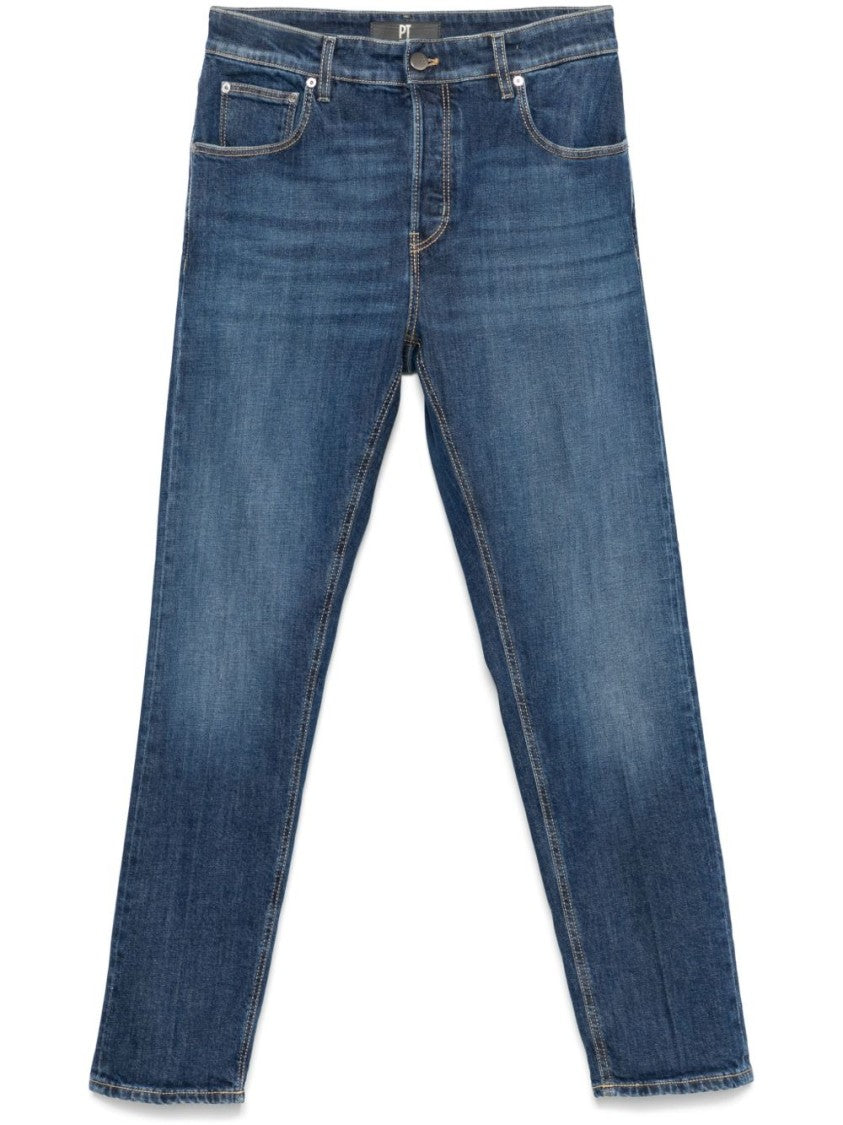 Pt Torino Straight Blue Jeans With Classic Five-Pocket Design