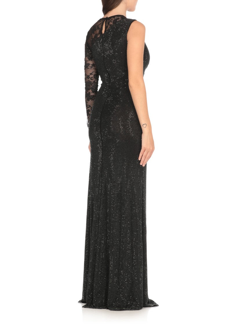Self-Portrait Asymmetrical Black Strass Evening Dress