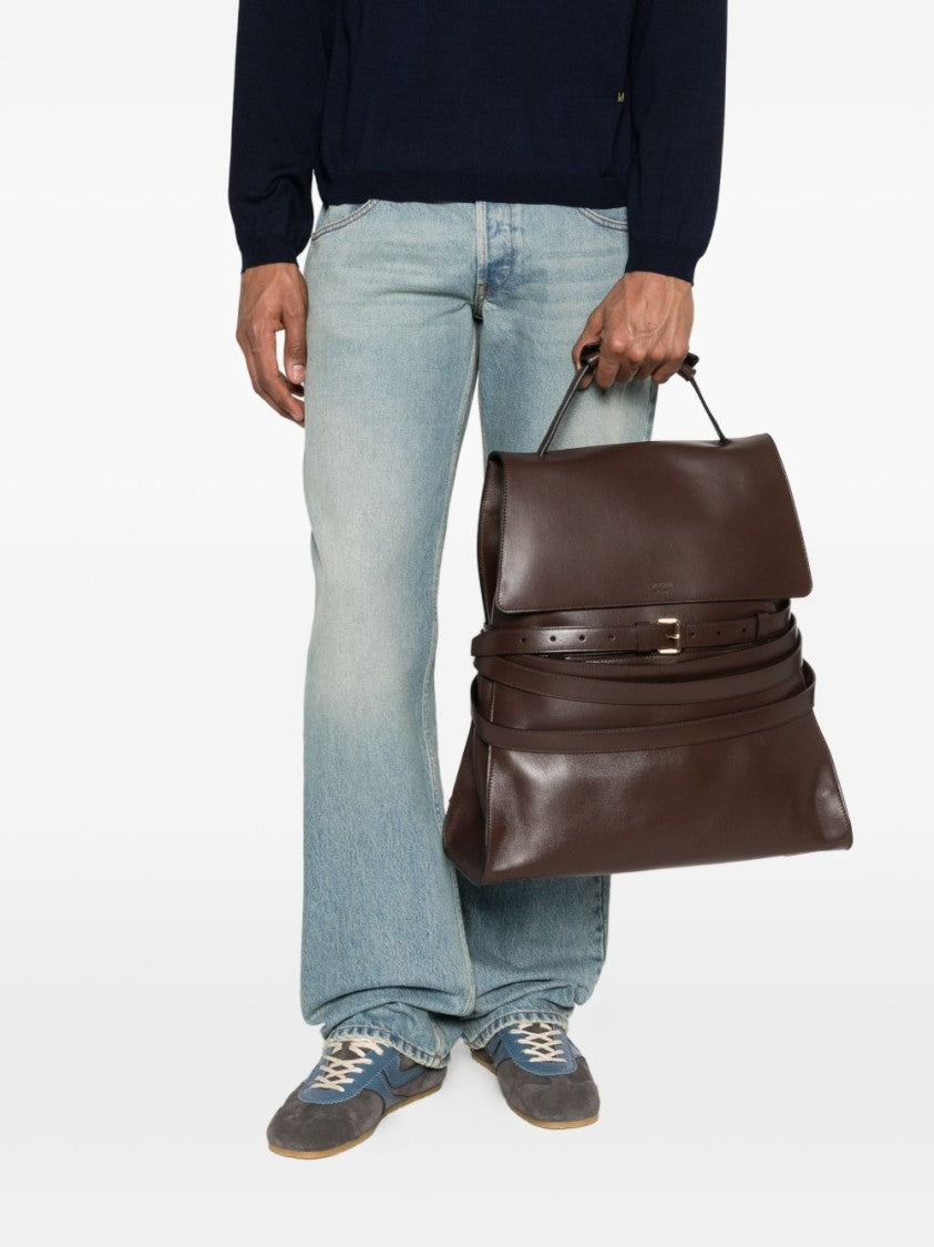 Moschino Structured Brown Gold Tone Silk Bag