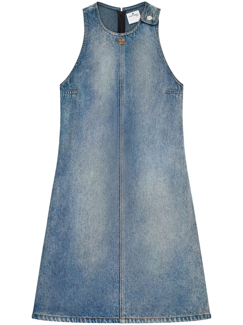 Courrèges Sleeveless A-Line Denim Dress With Button Detail