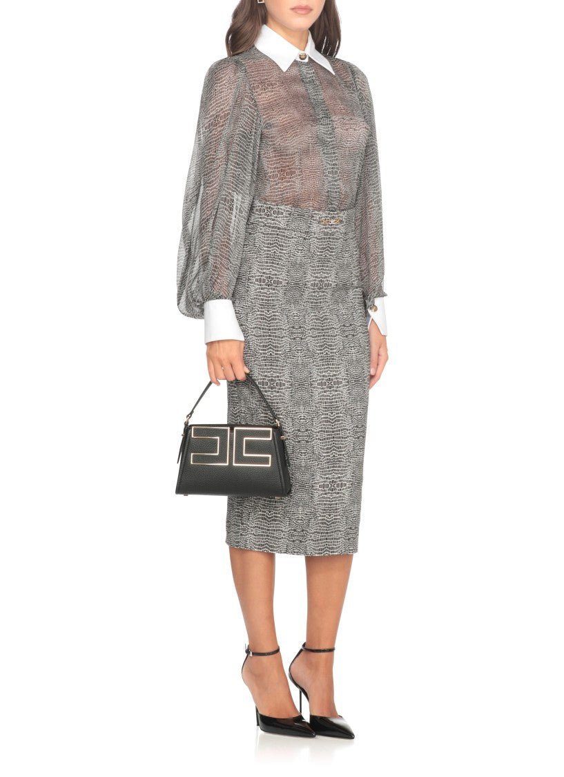 Elisabetta Franchi Silk Bodysuit With Delicate Reptile Scale Pattern