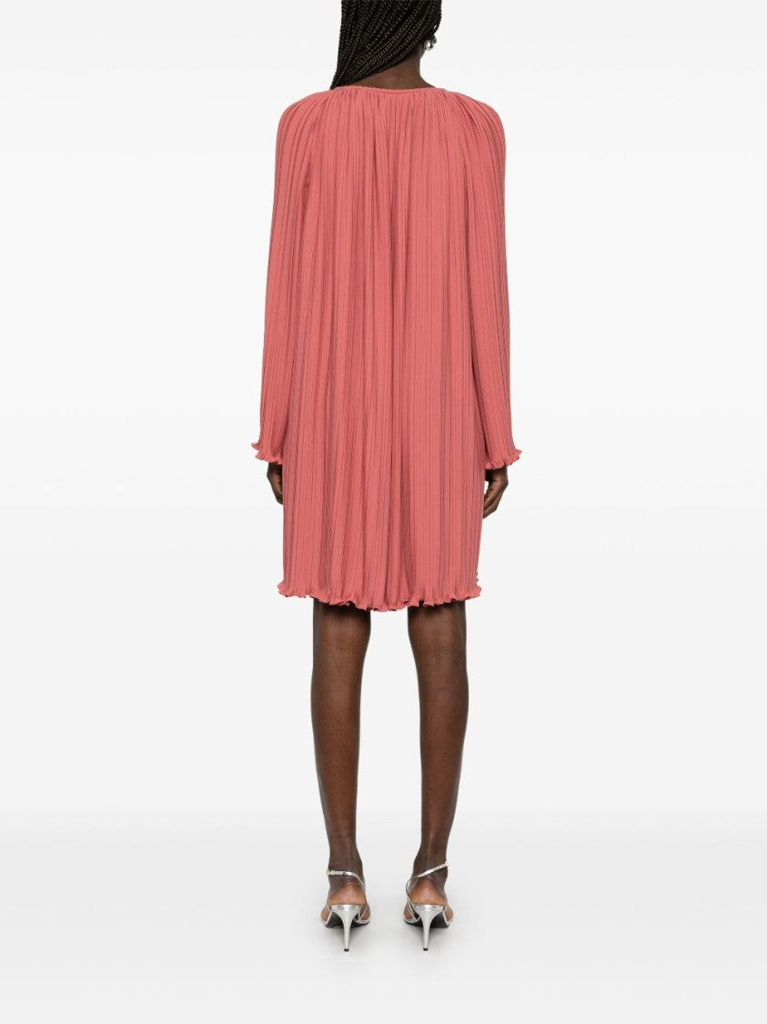 Lanvin Peach Pink Ruffled Trim Drawstring Dress