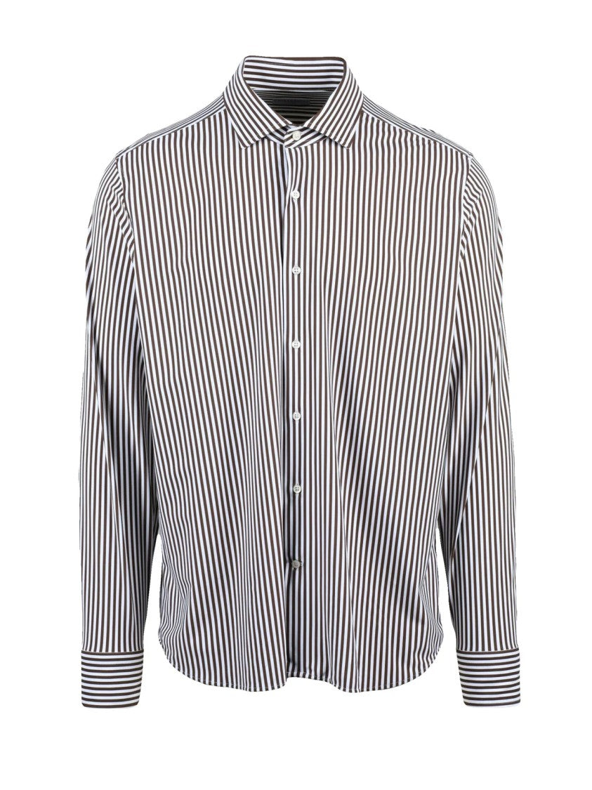 Ghirardelli Next Brown Polyamide-Blend Striped Shirt