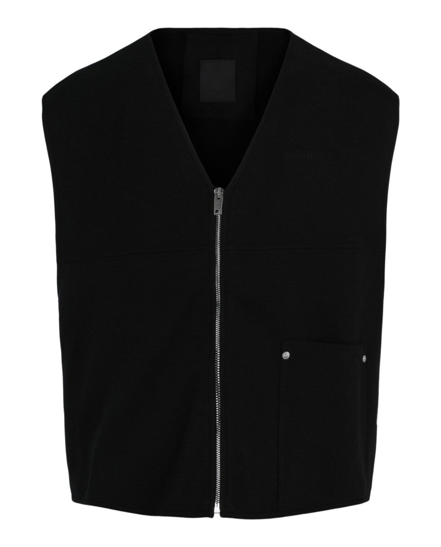 Givenchy Hi-Low Hem Black Sleeveless Jacket With Silver Accents