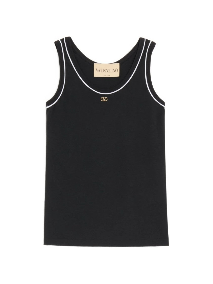 Valentino Jersey Top Sleeveless White Piping Tank