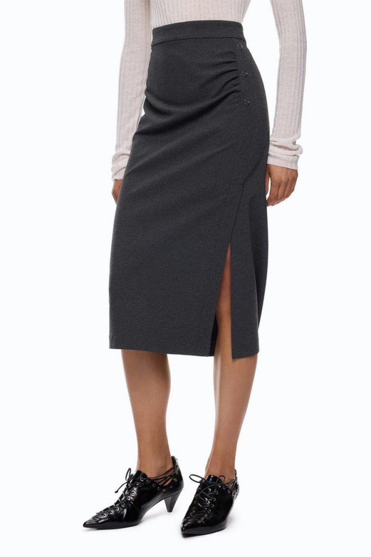 Pinko Grey Viscose-Nylon Blend Snap-Button Skirt