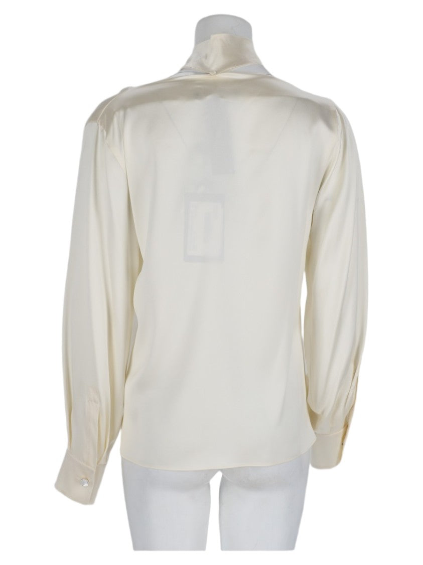 Max Mara Beige Necktie Detail Long-Sleeved Silk Blouse