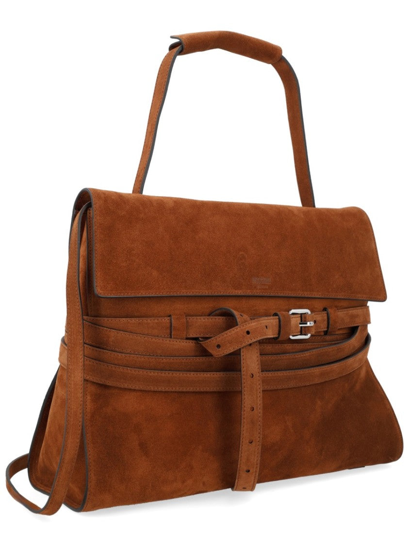 Moschino Suede Tie Me Leather Buckle Handbag