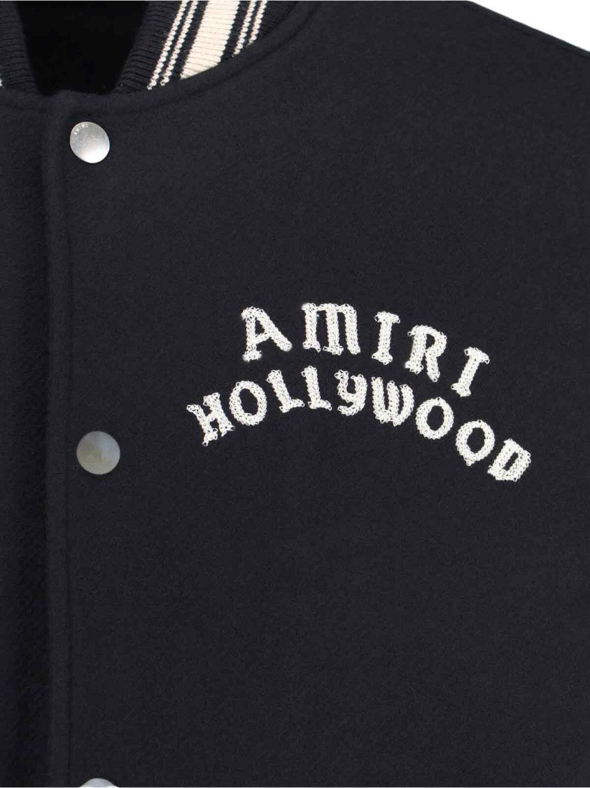 Amiri Varsity Jacket With White Contrasting Sleeves And Embroidered Detailing