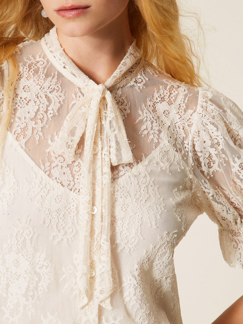 Twin-Set Lace Blouse With Puffed Sleeves
