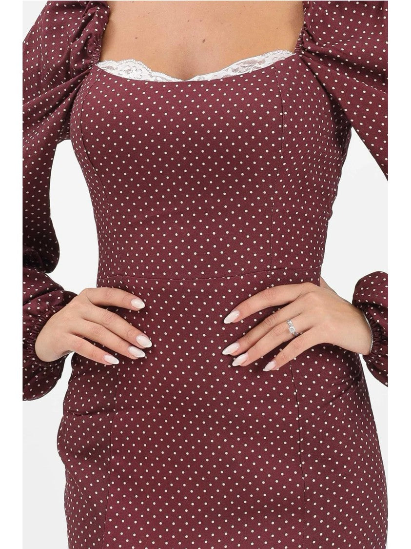Mar De Margaritas Long Red Dress With Puff Sleeves And Lace Trim