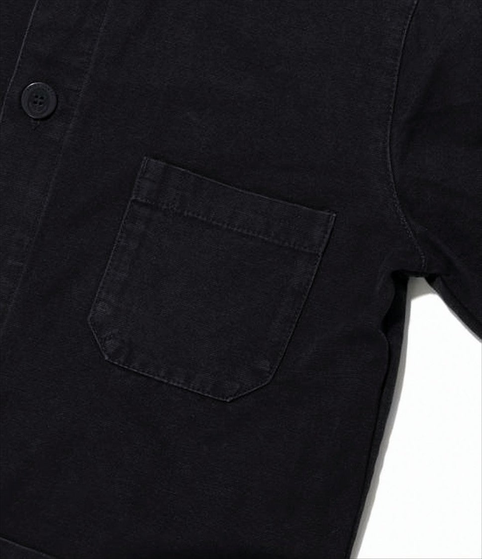 Saint James Button-Up Black Cotton Jacket With Pointed Collar And Patch Pockets