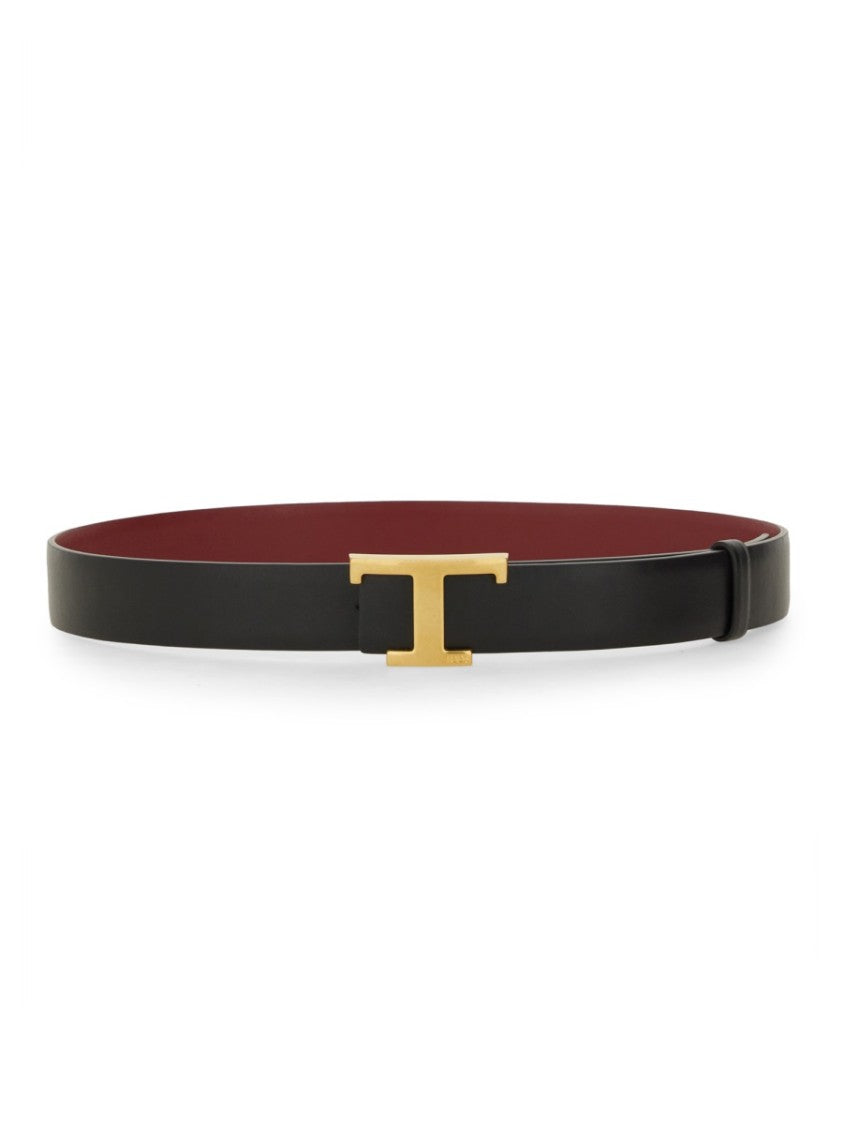 Tod's Reversible Belt With Polished Gold 'T' Buckle