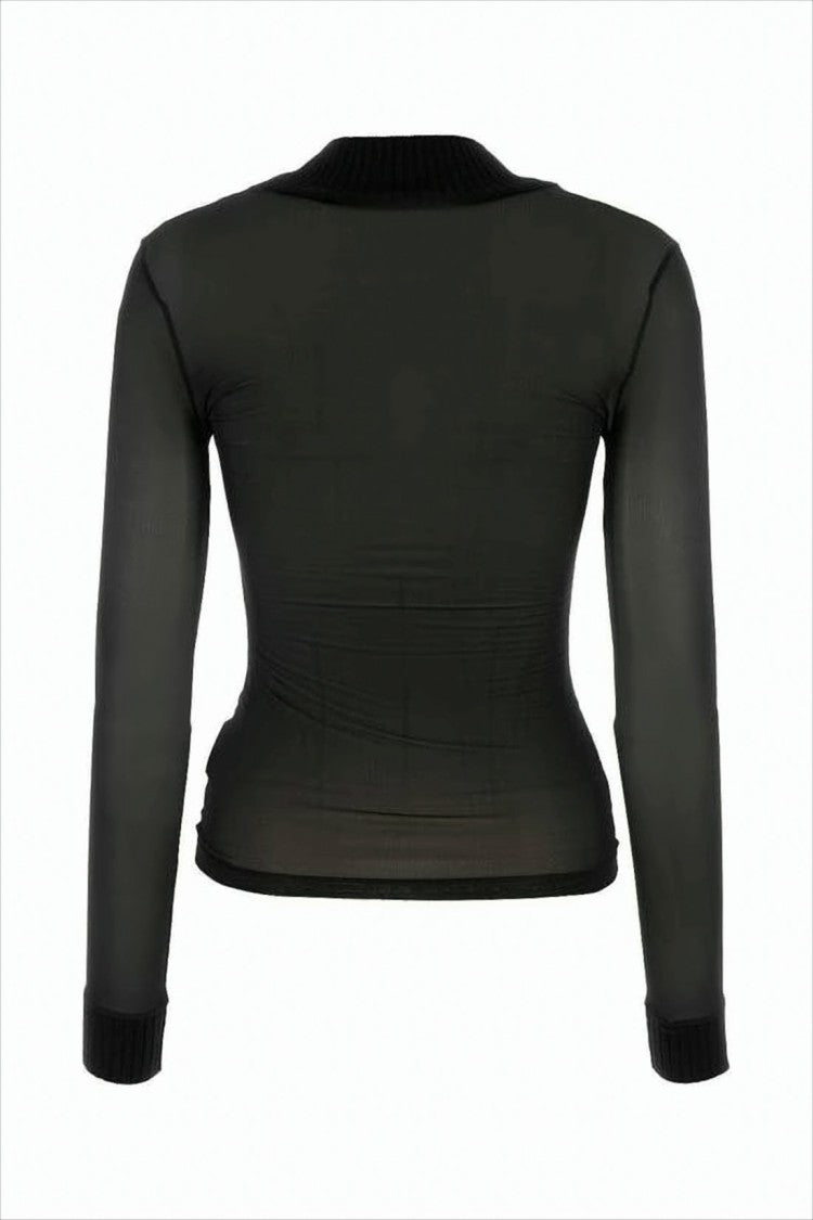 Courrèges High-Neck Long-Sleeve Top With Ribbed Details