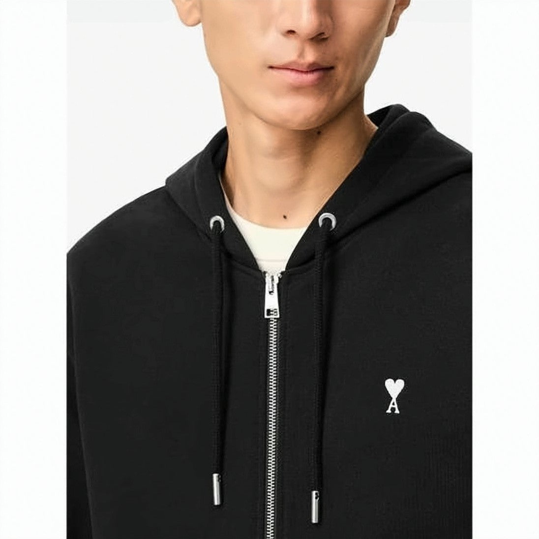 Ami Paris Zip-Up Hoodie With Drawstring Hood And Embroidered Logo