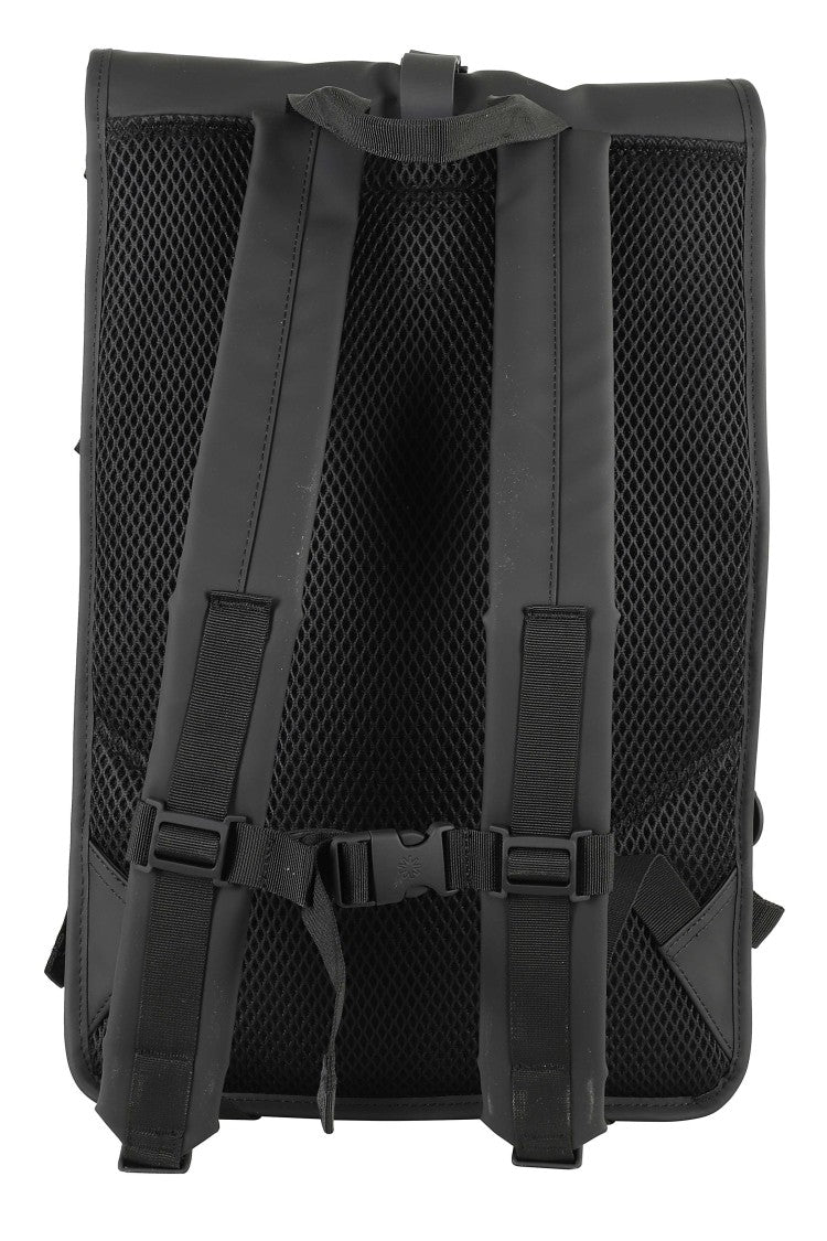 Rains Black Rolltop Rucksack Large Padded Back Polyester Backpack
