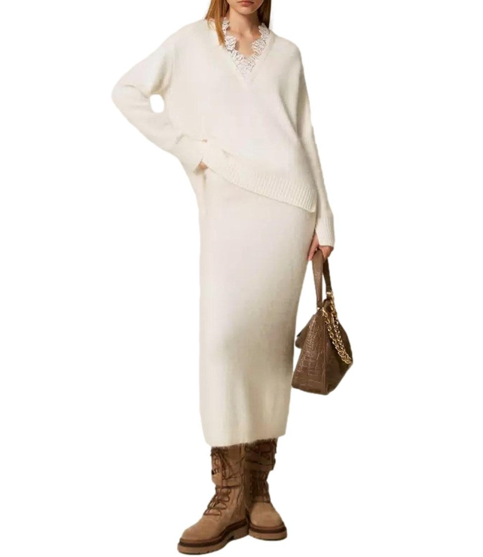 Twin-Set Mid-Length Knit Skirt With Subtle Slit