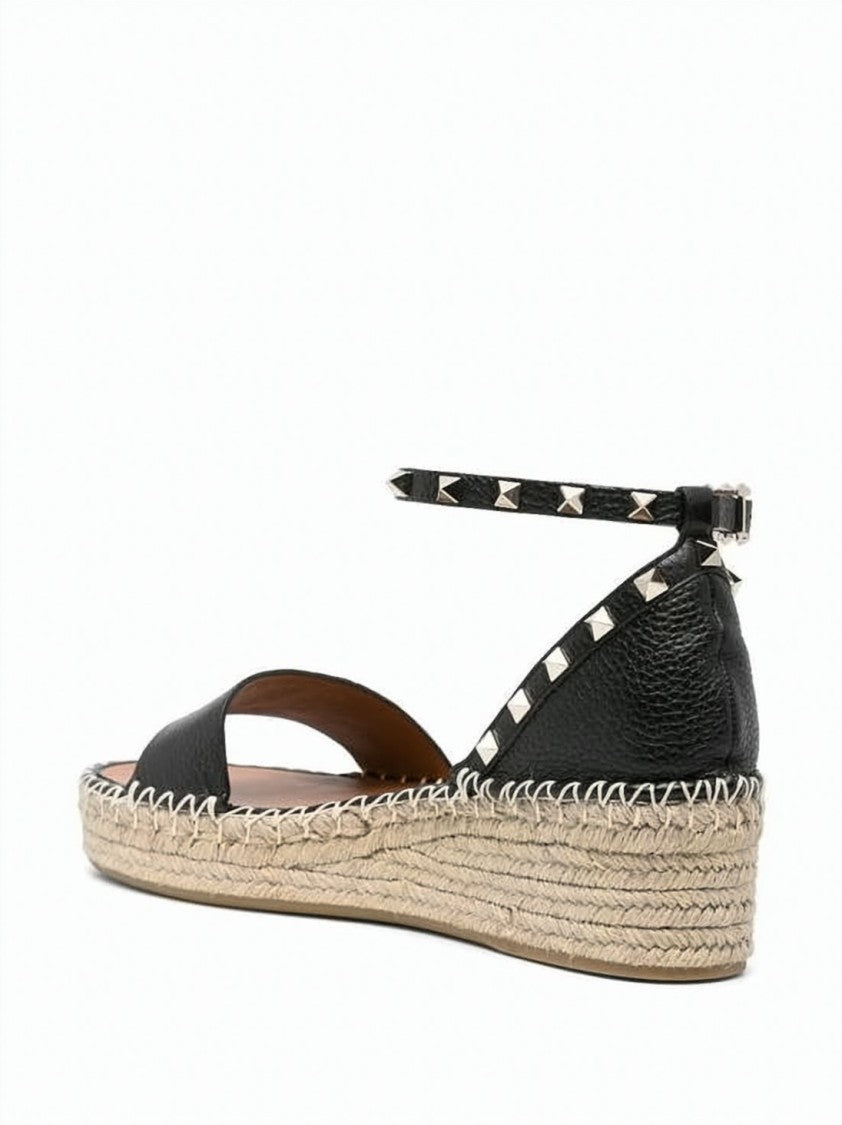 Valentino Garavani Black Textured Leather Sandals