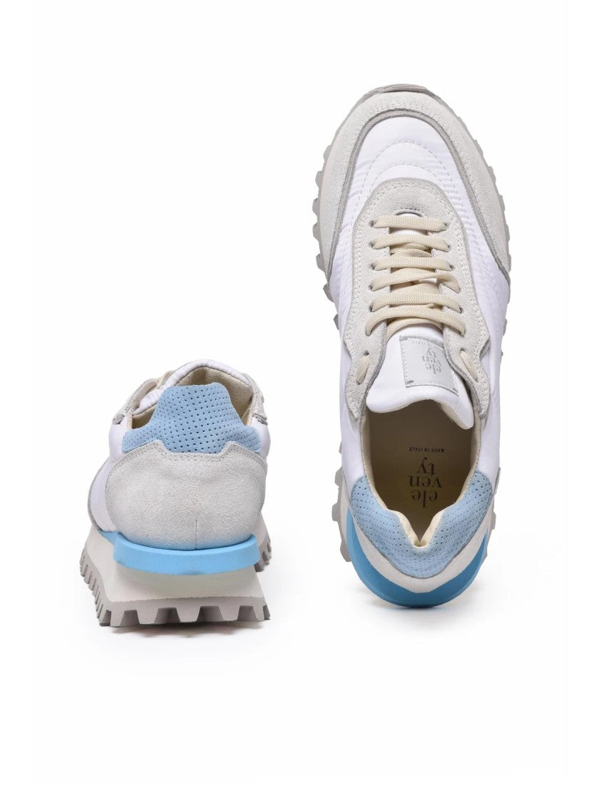 Eleventy White Sky Blue Leather Women Sneakers