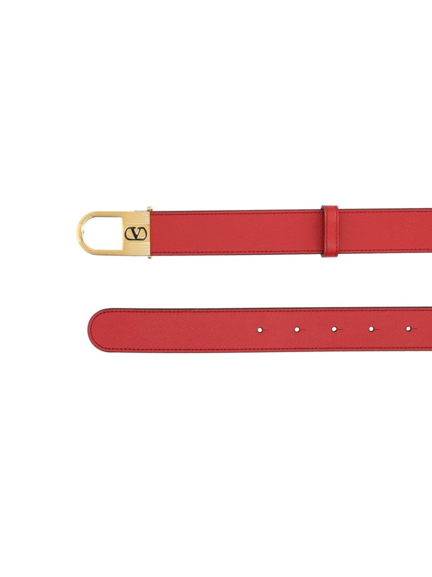 Valentino Garavani Vibrant Red Vlogo Signature Calf Leather Belt