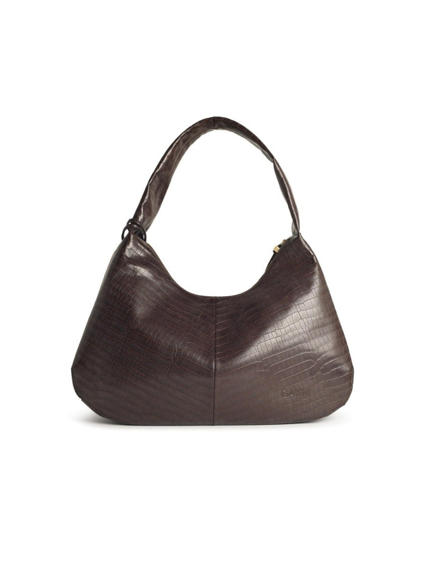 Ganni 'Bou Croco Xxl' Brown Recycled Leather Blend Bag