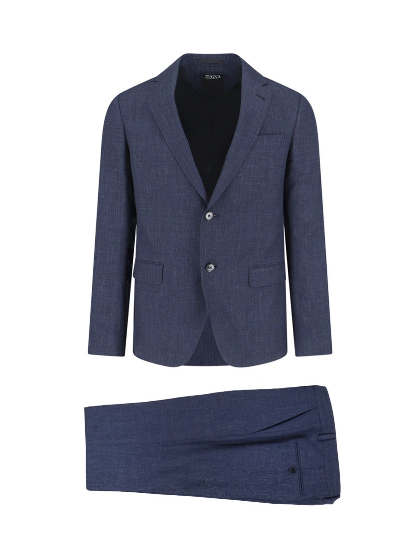 Zegna Navy Single-Breasted Wool-Linen Tailored Suit