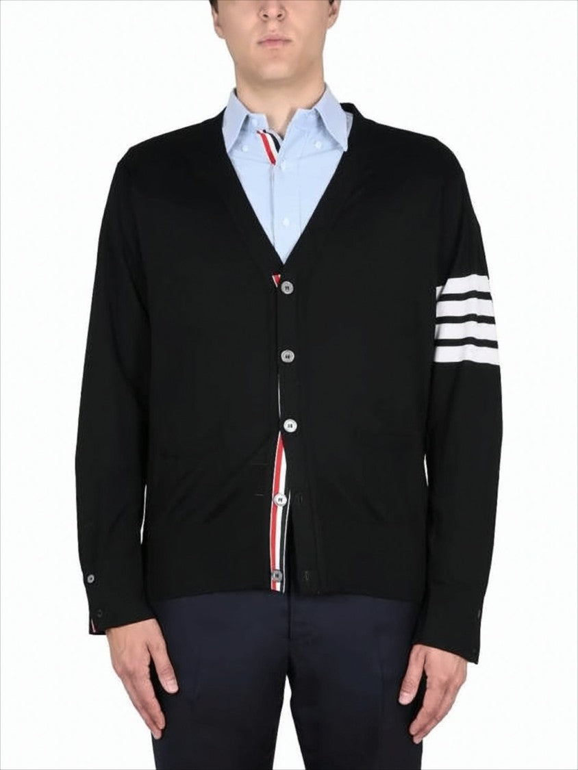 Thom Browne V-Neck Wool Cardigan With Striped Accent Details
