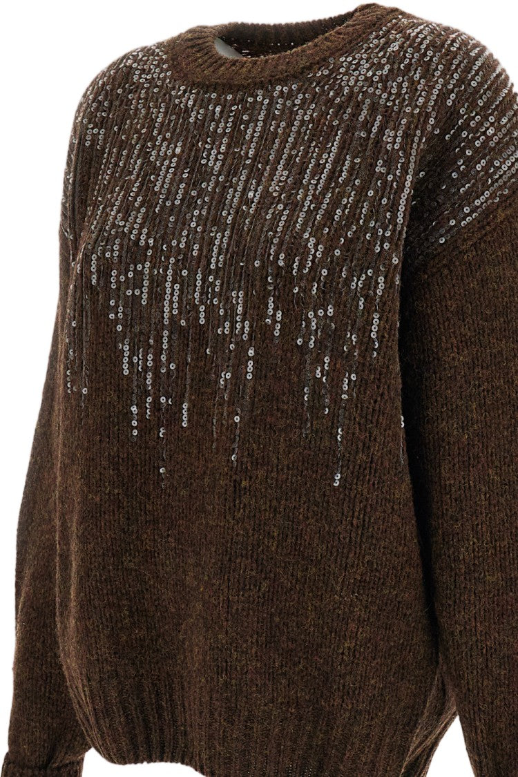 Haikure Brown Open-Knit Wool Sequin Sweater