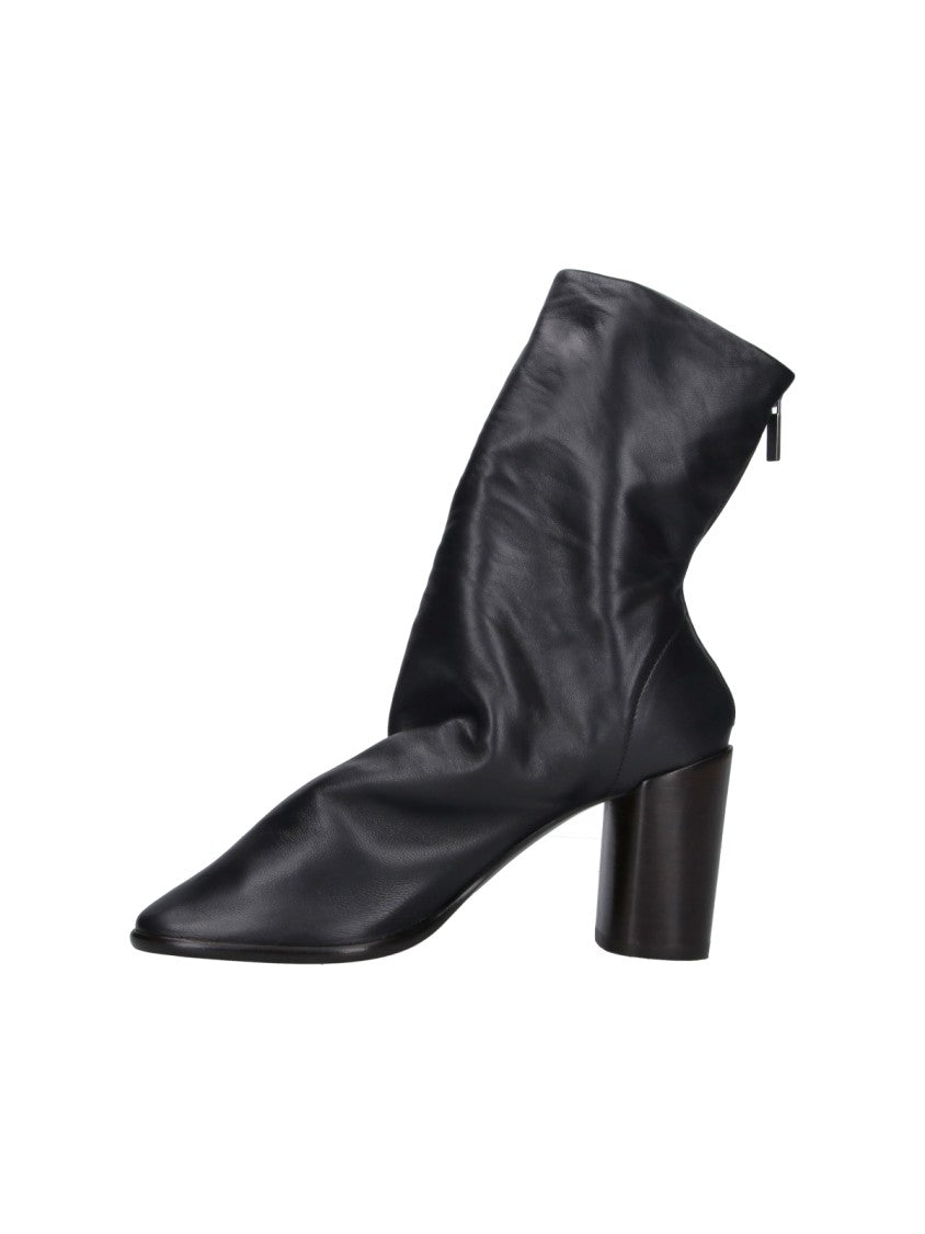 Lemaire Glove Black Square Toe Zip Leather Boots