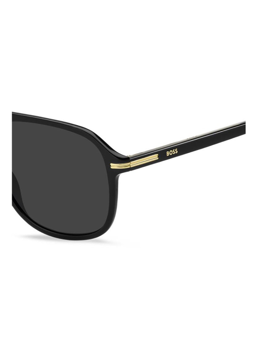 Hugo Boss Black Horn Sunglasses With Gold Accents And International Fit
