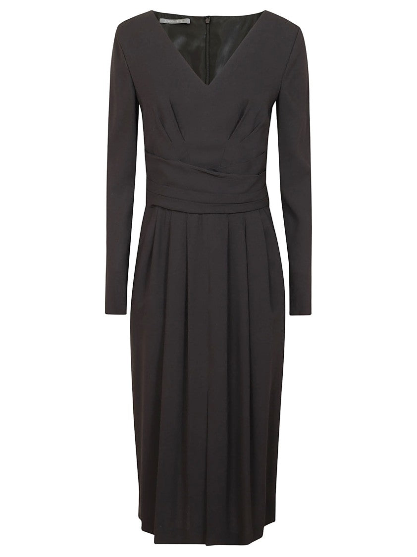 Alberta Ferretti Black Viscose Midi Dress With Deep V-Neckline