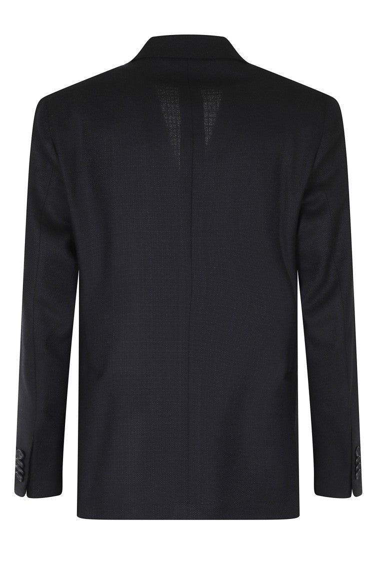 Tagliatore Blue Double-Breasted Textured Wool-Blend Blazer