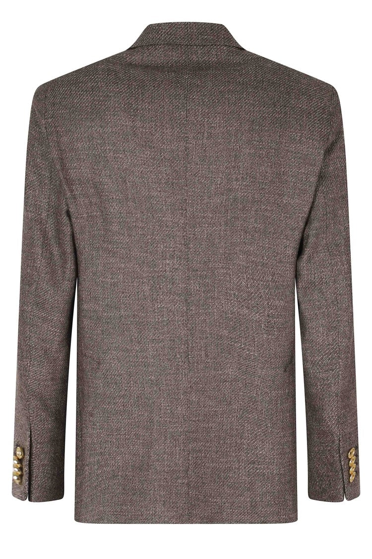 Tagliatore Brown Double-Breasted Jeweled Buttons Wool-Blend Blazer