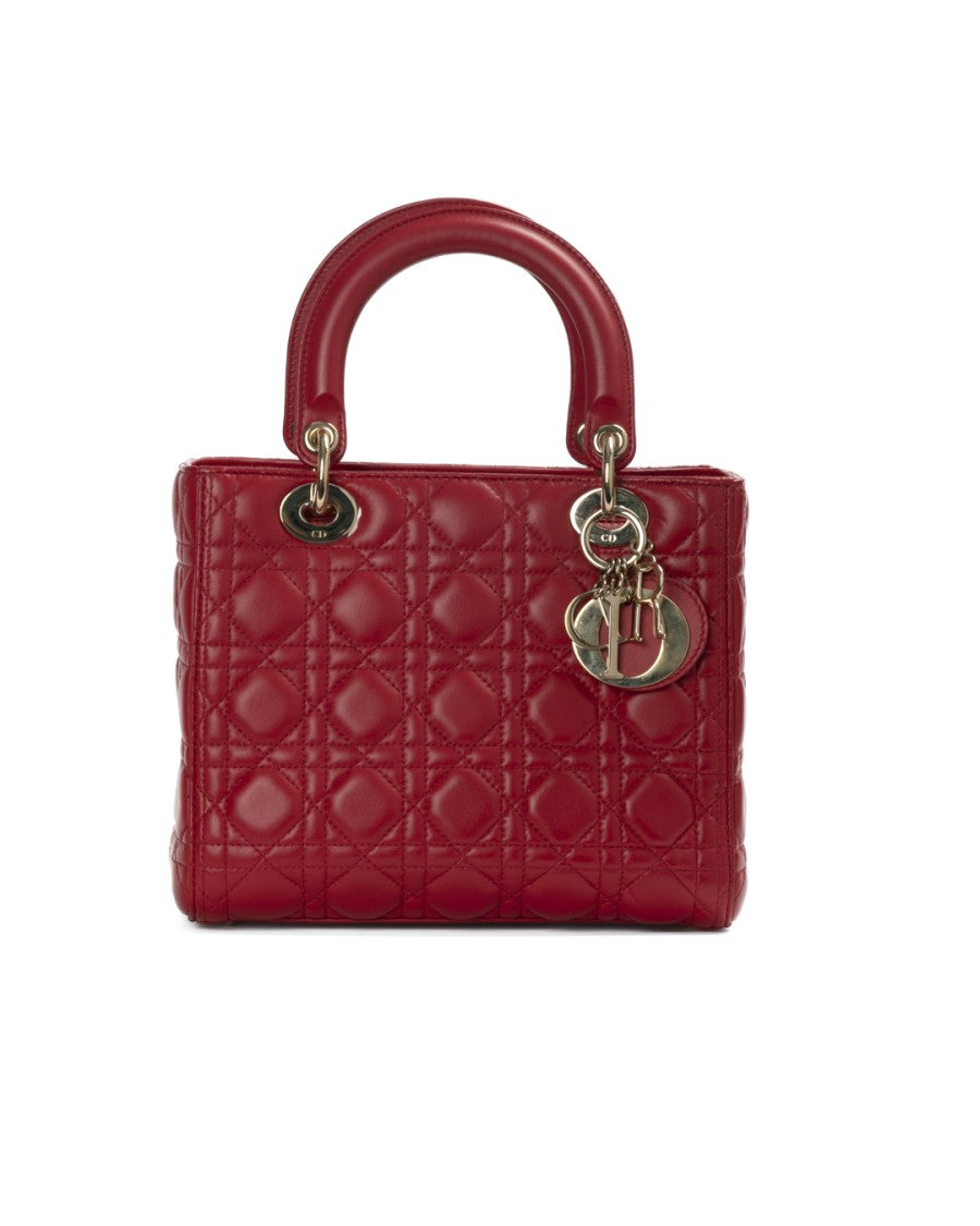 Dior Red Cannage Lady Medium Leather Tote Bag