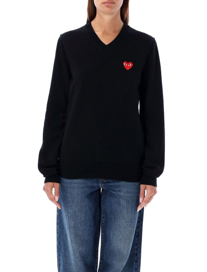 Comme Des Garçons Icon Heart Black V Neck Sweater