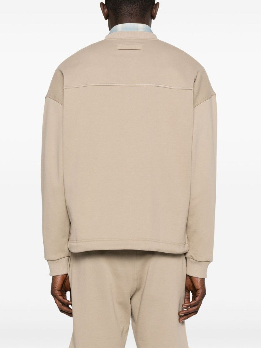 Zegna Beige Cotton Crewneck Sweatshirt With Embroidered Logo