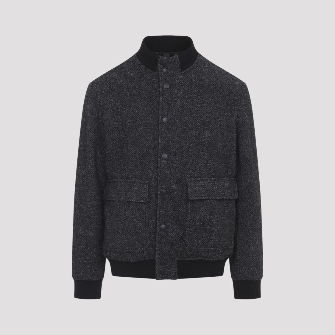 Canali Hoodie Dark Grey Viscose Bomber Jacket