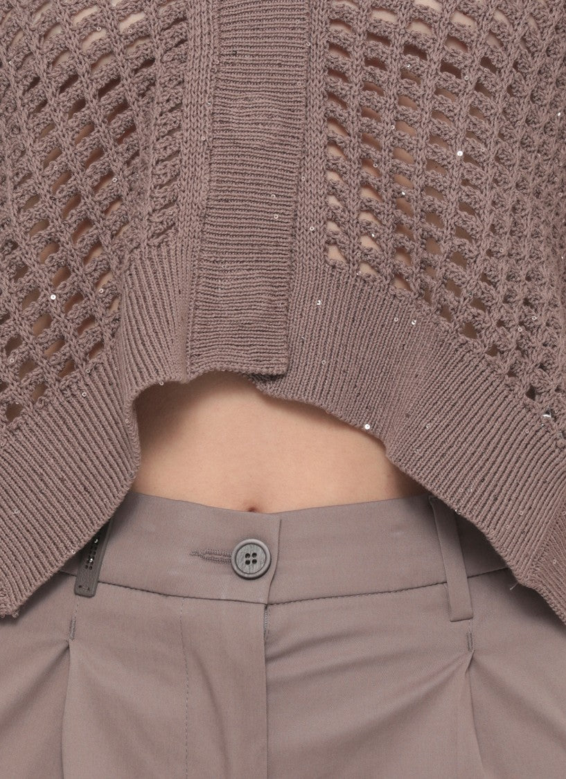 Peserico Brown Perforated Sequin Cotton Vest