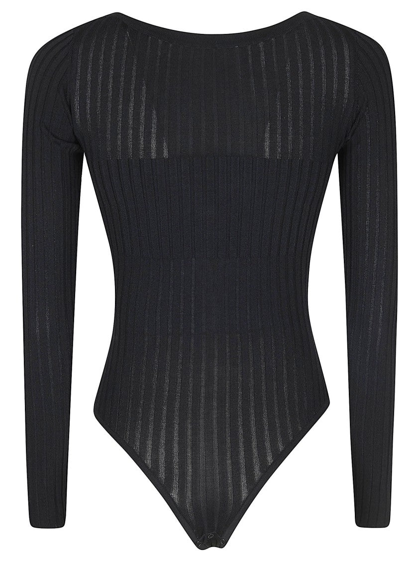Elisabetta Franchi Ribbed Knit Bodysuit With Boat Neckline