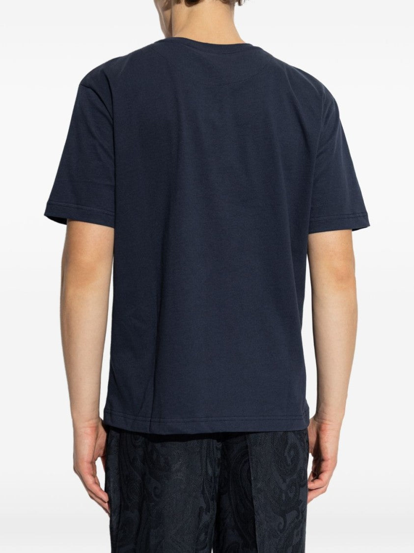Etro Blue T-Shirt With Ribbed Crewneck
