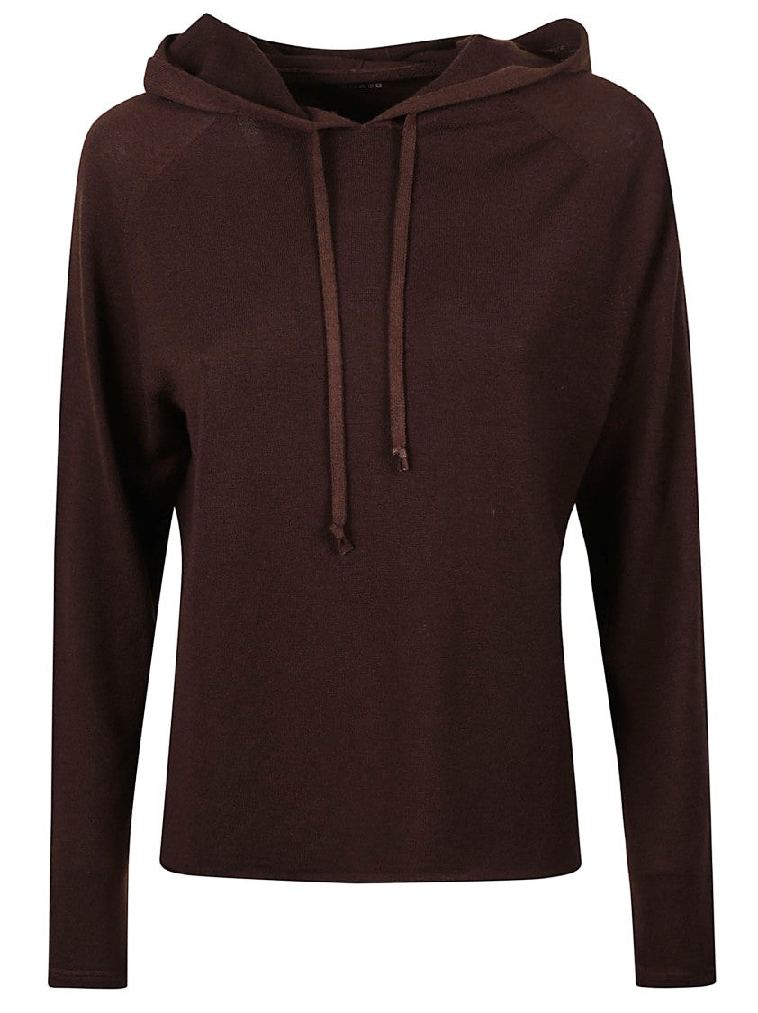 Majestic Filatures Cropped Brown Hoodie With Raglan Sleeves And Drawstrings