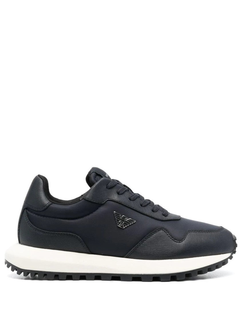 Emporio Armani Casual Blue Sneakers With Textured Sole