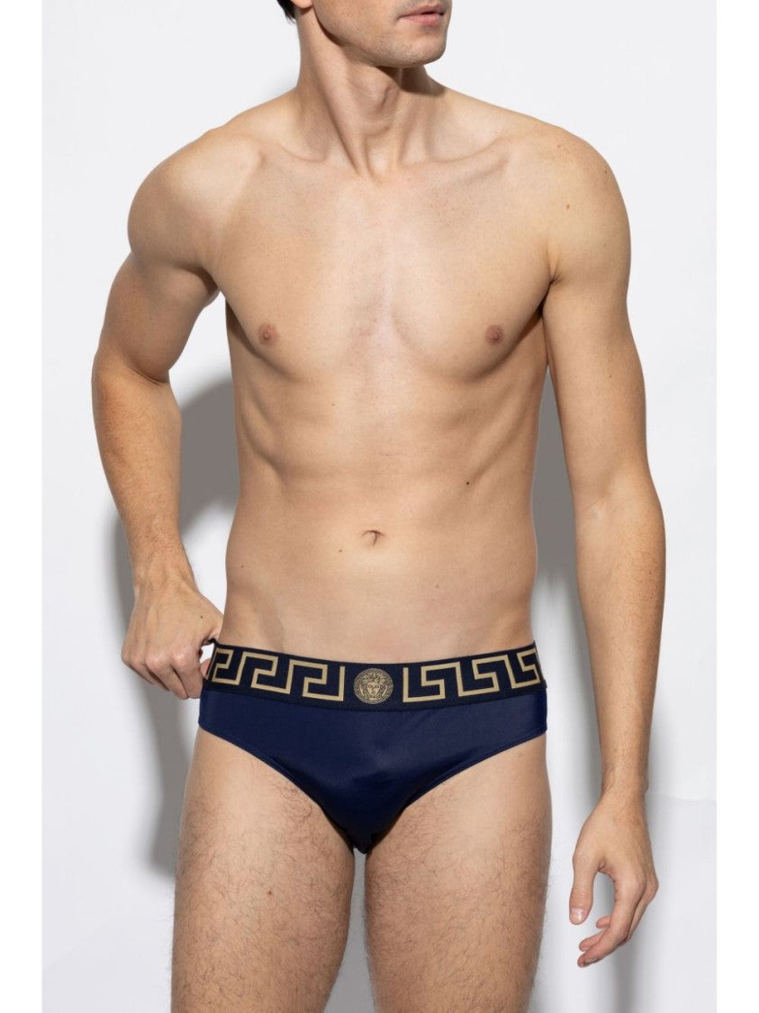 Versace Navy Blue Medusa Greca Waistband Swimwear